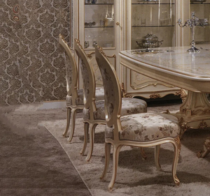 ชุดโต๊ะรับประทานอาหารรูปวงรีไม้สักสีขาวแบบหรูหราเป็นมิตรกับสิ่งแวดล้อม เฟอร์นิเจอร์แกะสลักสไตล์ยุโรปสำหรับห้องรับประทานอาหาร โรงแรม ผลิตในอินโดนีเซีย - Product Image 4