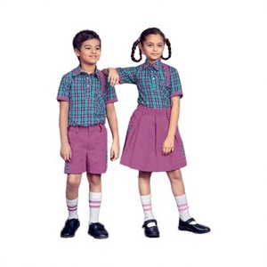 Uniformes de escuela secundaria primaria de alta calidad con impresión de logotipo personalizado Camisa de manga corta unisex con falda Pantalón corto para niños - Product Image 1