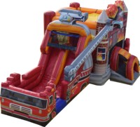 Château gonflable commercial de haute qualité en PVC certifié CE, combo camion de pompiers avec toboggan pour fêtes, garantie 3 ans