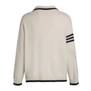 Custom Vintage Style Men's Cream White Knitted Polo <b>Cardigan</b> <b>Sweater</b> Lapel Collar Button Down Long Sleeve College Varsity Casual - Product Image 3