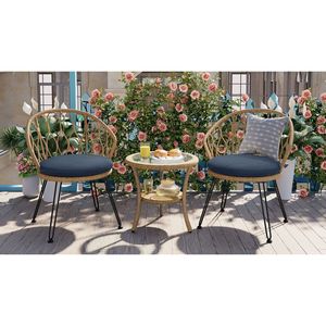 Ensemble de loisirs d'extérieur 2 pièces U_STYLE : Chaises individuelles en rotin avec table ronde en verre pour patios, balcons ou cours - Product Image 3