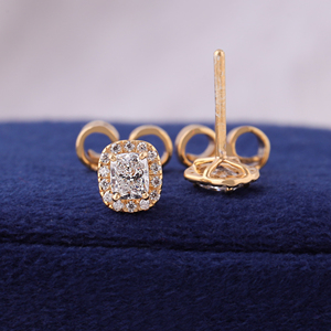 Lab Diamond Halo Earrings: 1.00 TCW Cushion Cut, 14k Gold <b>Studs</b> - Product Image 3