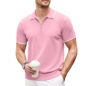 Camisa para Hombre al por Mayor, Color Rosa Claro, con Ribete Blanco en Cuello y Puños, Cierre de Media Cremallera Metálica, 100% Algodón Tejido - Product Image 2