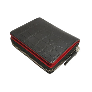 Cartera de mano de piel auténtica con estampado de cocodrilo para mujer, con cremallera metálica, tarjetero y monedero metálico, modelo corto, disponible para exportación, con bloqueo RFID. - Product Image 5