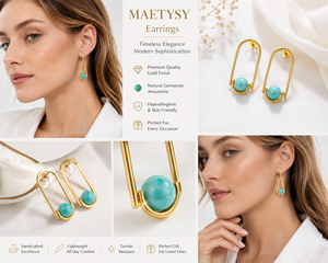 Pendientes de aro geométricos chapados en oro con turquesa para mujer, joyería moderna para fiestas - Product Image 2