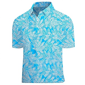 Men's Short Sleeve Golf for <b>Shirt</b> Hawaiian <b>Tropical</b> Print Blue White Pattern Casual Knitted Breathable Polyester - Product Image 1