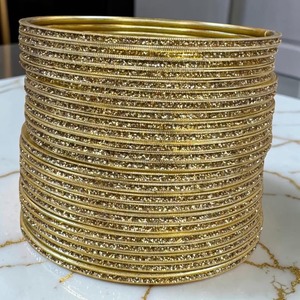 Juego de Brazaletes Dorados con Brillantina, Apilables, Clásicos, para Mujer, Joyería para Bodas, Regalo - Product Image 3
