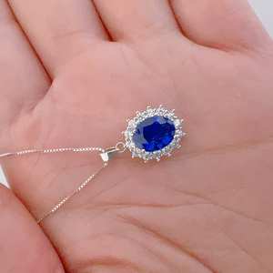 สร้อยคอแซฟไฟร์ทรงรัศมี จี้เงินแท้ ประดับแซฟไฟร์ประจำเดือนกันยายน ของขวัญวันครบรอบคริสต์มาสสำหรับผู้หญิง - Product Image 3