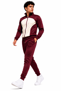 Ensemble de survêtement personnalisé marron et crème pour hommes – Veste de sport à fermeture éclair intégrale et pantalon de jogging Fabricant OEM/ODM - Product Image 3