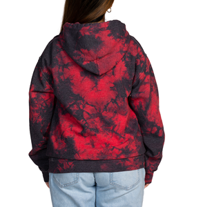 Sweat à capuche oversize pour femme, tie-dye rouge et noir, en coton tricoté, avec poches, style streetwear automne - Product Image 2