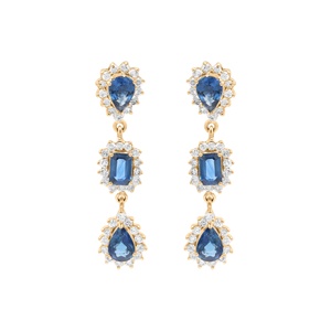 Pendientes de Oro Blanco de 18k con Zafiro Azul Natural y Halo de Diamantes de Tres Niveles, Joyas Memoria, Venta al Por Mayor - Product Image 2