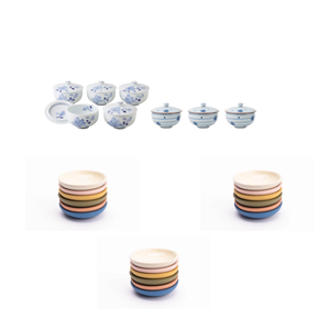Ensemble d'ustensiles en céramique 7 pièces, assiettes et bols décoratifs peints à la main, motifs multicolores, compatibles lave-vaisselle et four. - Product Image 3