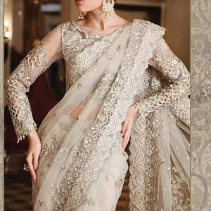 Sari Indio de Alta Calidad para Verano e Invierno, Vestido de Fiesta y Boda, Origen Pakistán, Empaque Personalizado, Poliéster, Largo hasta el Suelo, Resistente a la Humedad - Product Image 6