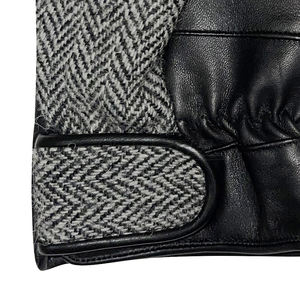 Gants en cuir tweed à carreaux gris et noir, personnalisables OEM, nouvelle mode, chauds, pour l'hiver, à doigts complets, pour hommes - Product Image 6