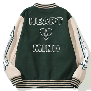 Chaqueta Varsity Verde para Hombre con Parche Bordado de Mono, Cuello Camisero, Corte Regular, para Otoño - Product Image 2
