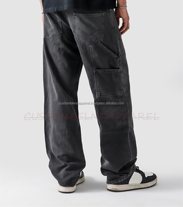 Pantalones Cargo de Mezclilla 100% Algodón Ecológicos Antiarrugas con Lavado Ácido, Estilo Casual Holgado, Vintage Unisex, Efecto Desgastado, Streetwear - Product Image 5