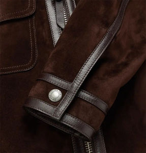 Brown <b>Suede</b> Motorcycle <b>Jacket</b> With Zipper Closure Turn-down Collar Full Sleeve Regular Fit Autumn Men's Outerwear - Product Image 6