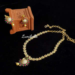 Peacock Style Multi Stone Studded Chain Fashion Jewelry Set - Product Image 1