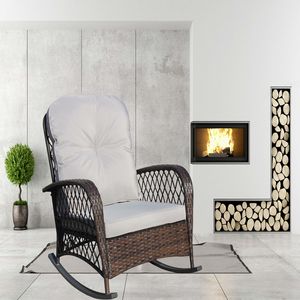 Sedia a dondolo da esterno in vimini e rattan con telaio in acciaio ad alta capacità di carico, cuscino morbido e seduta ampia per patio - Product Image 5