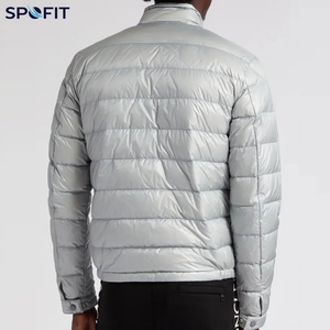 <b>Lightweight</b> Puffer Jacket Stand Collar Zipper Closure Windproof Solid Color Winter <b>Coat</b> Casual Style Thin Fit - Product Image 3