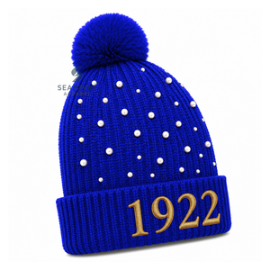Gorro de Punto Acrílico para Mujer Sigma Gamma Rho, Bordado con Perlas y Adorno de Pompón, Puño Acanalado, Gorro Casual de Invierno - Product Image 2