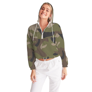 New Streetwear Fashion <b>Camo</b> Women's Cropped Windbreaker Hoodie Custom Logo Outerwear Half Zipper Winter Sports Harajuku <b>Jackets</b> - Product Image 5