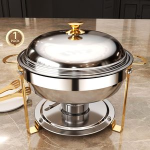 Moderno calentador de alimentos tipo buffet de acero inoxidable chapado en oro con tapa para servicio de catering en hoteles, hogares, restaurantes y banquetes. - Product Image 2
