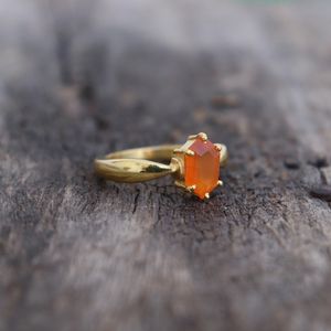 <b>Plain</b> Simple Carnelian Signet <b>Ring</b> Hexagon Cut 925 Sterling <b>Silver</b> 14K Gold Plated Handmade Gift For Women - Product Image 4