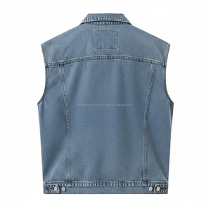 Chaleco Vaquero sin Mangas para Hombre, Azul Lavado, Multibolsillos, Personalizado, OEM, Venta al Por Mayor - Product Image 3