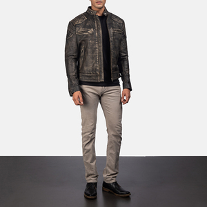 Veste en cuir marron vieilli pour hommes, de haute qualité, nouveau style avec col à capuche et décoration en fourrure - Product Image 1