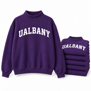 Sweat-shirt à col roulé violet pour femme, imprimé lettres UALBANY, manches longues, en coton tricoté, coupe ample, tenue décontractée d'automne - Product Image 4