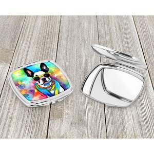 Women and Girls' Boston Terrier Hippie Dawg Compact Decorative Travel Makeup <b>Mirror</b> <b>Pocket</b> Folding Handheld-Gift - Product Image 3