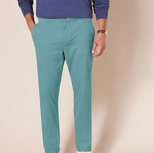 Pantalon chino pour homme, couleur turquoise, coupe droite, taille mi-haute, tissu tissé décontracté, fermeture boutonnée, poches latérales, style printemps - Product Image 4