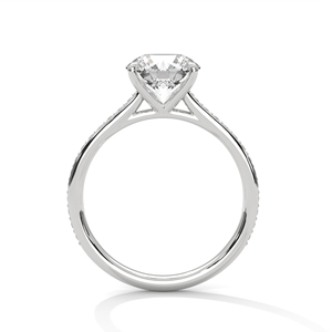 Anillo Romántico de Oro Blanco Sólido de 14K con Diamante Cultivado en Laboratorio de Corte Redondo con Cuatro Puntas y Banda Pavé, Anillo de Compromiso Fino - Product Image 3