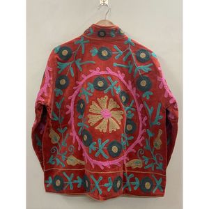 Hand Embroidered Velvet Cotton <b>Jacket</b> Women Mandarin Collar Full Sleeve Autumn Winter Bohemian Eye Pattern Open Front Coat - Product Image 2