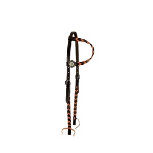 Cabecera occidental de una oreja de cuero genuino 100% de calidad premium hecha a mano con ajuste naranja, fabricante de proveedores al por mayor - Product Image 1