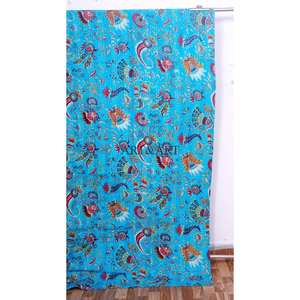 Couvre-lit indien vintage Gudri imprimé au bloc et au kantha, motif poisson, bleu indigo, par le fabricant - Product Image 3