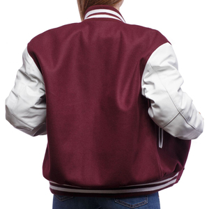 New arrival Women's Varsity Jacket Maroon White Contrast Full Sleeve <b>Button</b> Up Regular Fit Autumn Wear for affordable prices - Product Image 2