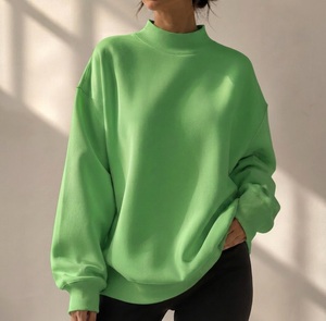 Sudadera Oversize de Cuello Alto para Mujer, Verde Sólido, Hombros Caídos, Manga Larga, Tejido de Algodón, Ropa de Otoño - Product Image 1
