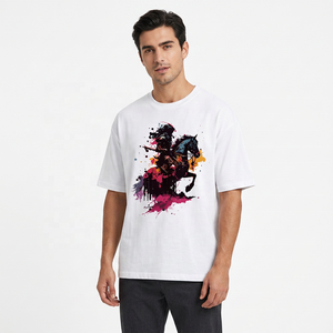 Camiseta de Algodón para Hombre, Manga Corta, Cuello Redondo, Estampado de Caballero a Caballo, Corte Regular Informal, Tejido Jersey Transpirable - Product Image 2