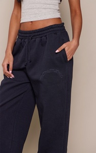 OEM <b>Women's</b> <b>Navy</b> Blue Oversized Wide Leg Sweatpants Polyester Cotton Casual Full Length Joggers With Custom Logo For <b>Women</b> - Product Image 3