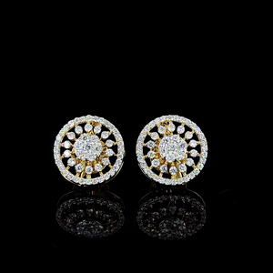 Luxury Round Halo Lab Grown <b>Diamond</b> Stud Earrings in Gold Classic Floral Cluster Fine Jewelry - Product Image 1