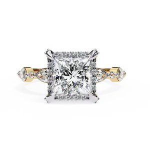 Magnifique bague en or avec diamant de laboratoire taille radiant de 2 carats, pierres latérales riches, bijoux fins unisexes, cadeau de fiançailles ou d'anniversaire - Product Image 1