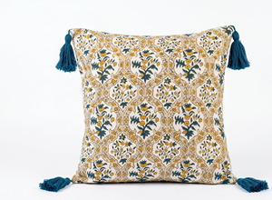 Ethnic Style Printed Cotton <b>Cushion</b> <b>Cover</b> Featuring Elegant Corner Tassel Accents, OEM Bulk Wholesale Supplier18X18 - Product Image 4