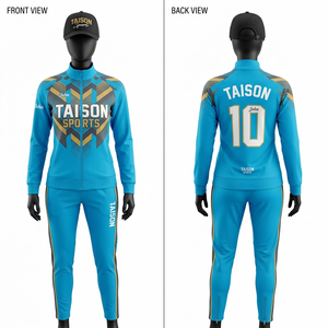 Traje deportivo de fútbol para mujer, premium, 280 GSM, tela de poliéster y spandex, diseño de panel geométrico azul cielo, bordado personalizado, transferencia térmica - Product Image 5