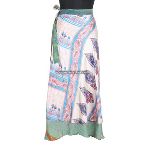 New Latest Design Wrap Around <b>Skirts</b> Women Wear Vintage Silk Sari <b>Long</b> Length Wrap Around <b>Skirt</b> 2 Layer Reversible Cover up Wear - Product Image 5