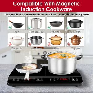 Piastra a Induzione Doppia Portatile da 4000W, Fornello Elettrico a Doppio Bruciatore con 9 Livelli di Potenza e 9 Temperature, Piastra da Banco - Product Image 5