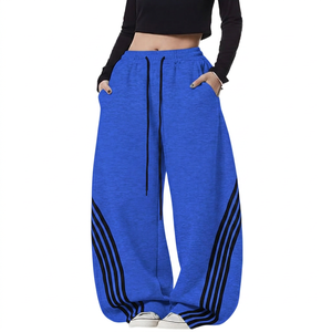 Pantalon de jogging droit rayé personnalisé pour femme, conception anti-boulochage respirante avec cordon de serrage, modèle ODM sur mesure - Product Image 3