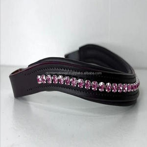 Banda de cuero negro con relleno ostentoso, Diamante rosa claro, de lujo, para cejas de caballo, cuero cosido completo, en todos los tamaños personalizados - Product Image 4