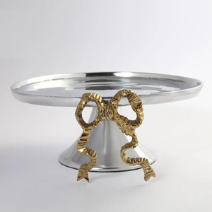 Highest Quality Silver Plated <b>Cake</b> Stand With Golden Floral Design For Party <b>Decor</b> Elegant Metal Dessert Serving Platter - Product Image 2
